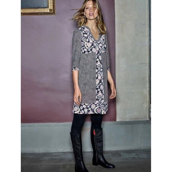 Boden Dresses & Skirts - Boden MOLLIE Patchwork Floral Print Shift Boho 3/4 Sleeve Dress Mini sz. US 12R